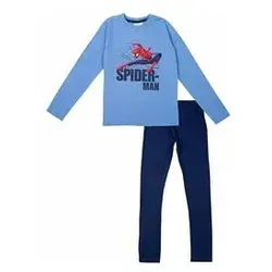 Marvel Spider-Man Schlafanzug für Jungen Kinder Pyjama Set Langarm Oberteil mit Hose Blau/Schwarz 122/128
