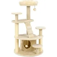 Costway Kratzbaum Klein – Hellbeige Katzenbaum aus Holz - Multifunktionaler Katzenbaum aus hochwertigem Holz mit gepolsterter Aussichtsplattform und geräumiger Höhle. Ideal für Munchkin-Katzen und ältere Katzen, bietet er Spiel- und Ruheplätze für optimalen Komfort.