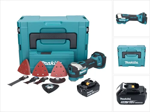 Makita DTM 52 T1JX4 Akku Multifunktionswerkzeug 18 V - Multifunktionswerkzeug mit 18 V und bürstenlosem Motor, inklusive 1x 5,0 Ah Akku und umfangreichem Zubehör für vielseitige Anwendungen.