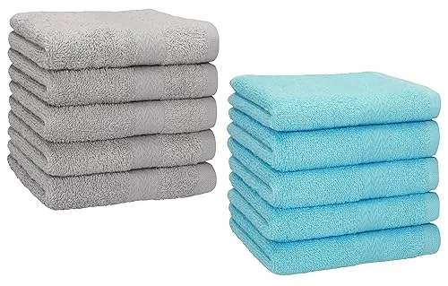 Betz 10 Stück Seiftücher Premium 100% Baumwolle Seiflappen Set 30x30 cm Farbe Silbergrau und türkis