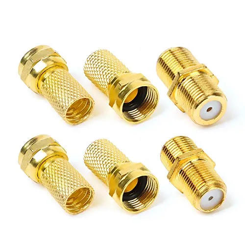 F-Connector Coupling Socket and F Connector 7 mm Gold-Plated with Rubber Seal Wide Nut for Coaxial Antenna Cable Extension Sat Cable BK Systems