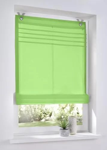 Raffrollo Kessy Biese grün 100x140 cm - Halbtransparentes Ösenrollo ohne Bohren, ideal für einfache Montage. Inklusive Haken und Klebenoppen, perfekt für jedes Fenster.
