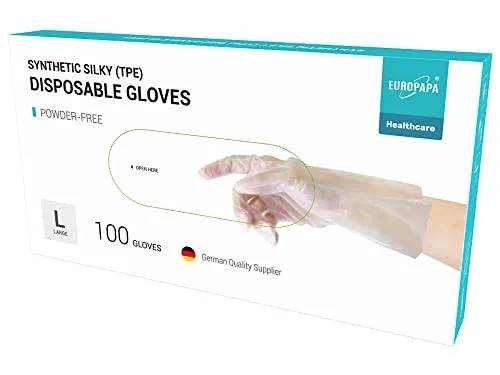 EUROPAPA® 100, 200, 300, 450 Stk Vorteilspack TPE transparenz und blau Einweghandschuhe in Box Einmalhandschuhe latexfrei Gummihandschuhe puderfrei Handschuhe in Gr. S,M,L,XL (Tansparenz-100, L)