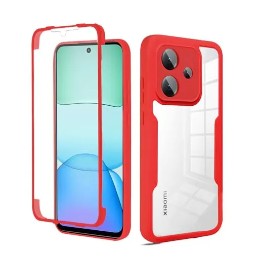 betterfon 360 Grad Hülle Kompatibel mit Xiaomi Redmi 13 | Handyhülle mit eingebautem Displayschutz für Redmi 13 | Rot