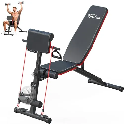 Klappbare Hantelbank, Bauchtrainer für Zuhause mit Beinstrecker und Preacher-Curl-Polster,Römischer Stuhl Hantelbank, Rückentrainer,350KG Last Krafttraining Bänke für Home Gym Ganzkörpertraining