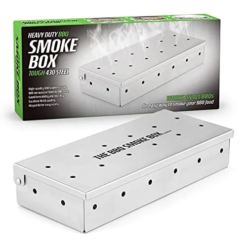 CKB LTD BBQ Wood Chip Smoke Box Edelstahl Barbecue Smoker Metall Outdoor Kochen Zubehör Universal Smoker für Gas und Holzkohle Grillen Fügen Sie rauchigen Geschmack zu gegrilltem Fleisch hinzu.
