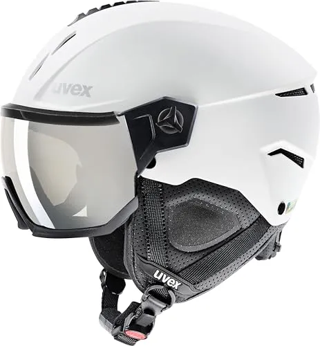 uvex instinct visor Skihelm - Verstellbarer Helm mit Visier für Damen und Herren - white-black matt - Skihelme & Snowboardhelme mit schlagfester Außenschale, stoßabsorbierender Innenschale und individuellem Anpassungssystem für optimalen Tragekomfort.
