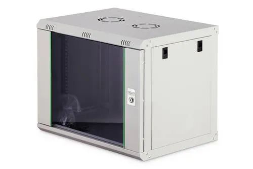 DIGITUS Netzwerk-Schrank 19 Zoll 9 HE - Wandmontage, 450 mm Tiefe, Traglast 60 kg, abschließbare Sicherheitsglastür für optimale Sicherheit und Schutz