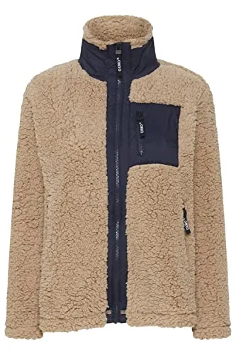 OXMO OXEllin Sweatjacke Damen Jacke mit Teddyfutter außen kurz mit Stehkragen, Größe:XS, Farbe:Doeskin (151308)