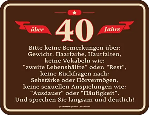 Original RAHMENLOS Deko Blechschild 40. Geburtstag - Wand- & Türschilder: Hochwertiges Aluminium-Schild, 17x22 cm, mit original RAHMENLOS Design – die perfekte Deko oder Geschenkidee zum 40. Geburtstag!