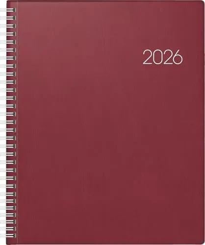 BRUNNEN Buchkalender 2026 Manager Wt 7 weinrot - Kalender für 2026 mit halbstündlicher Einteilung, 160 Seiten und praktischem Manageranhang. Ideal für effiziente Planung im Beruf.
