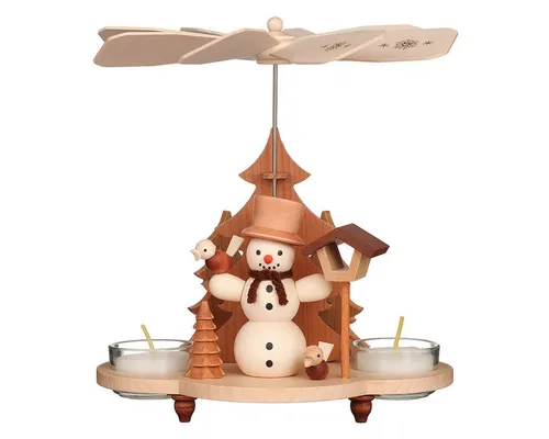Pyramide Schneemann - Weihnachtlicher Zierschmuck, handgefertigte Holzkunst aus dem Erzgebirge, 19,5 cm hoch und ein einzigartiges Highlight für Ihre festliche Dekoration.