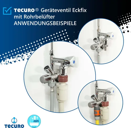 tecuro Geräteventil Eckfix mit Rohrbelüfter, zur Montage auf Eckventil, Messing verchromt