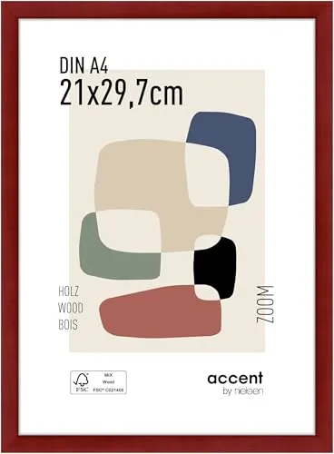 accent by nielsen Bilderrahmen, 21 x 29,7 cm (A4), Holz, Rot, Dokumentenrahmen zum Aufhängen im Hoch- & Querformat, Echtglas, Zoom