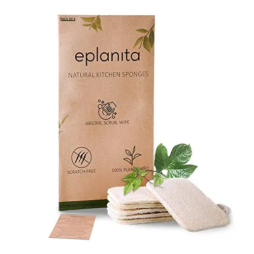 eplanita Natürliche Geschirr Spülschwämme (6er Pack), Kitchen Eco Scrub Scourer, Natural Luffa Plant, Biologisch abbaubar und Zero Waste