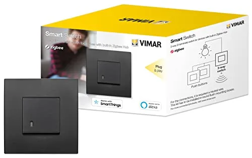 Vimar 0K19592.02 Arké Vernetzter elektronischer Wechselschalter Kompatibel mit Alexa, Kit Plug & Play für Gerät in Zigbee Hub, Neutralleiter erforderlich, schwarz