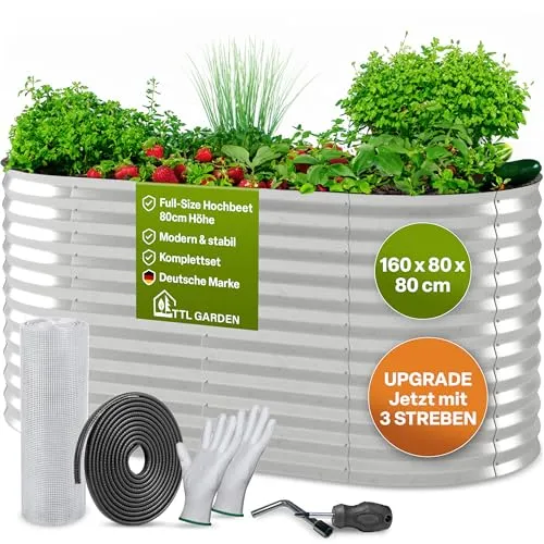 TTL GARDEN 160x80x80cm Spirit M Metall Hochbeet Silber von TTL GARDEN