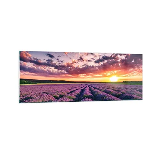 Panorama Bilder auf Glas Lavendel Berge Feld Glasbild 140x50cm Wandbilder Dekoration Wohnzimmer Schlafzimmer Küche Groß XXL Wanddeko Bild im Glas Wand Kunstdruck Art Modern Wall Decor GAB140x50-3816