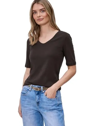 Street One Basic T-Shirt mit blickdichter Front Espresso Brown 42