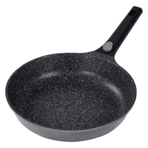 STONELINE SMART Bratpfanne 28 cm, Große Pfanne Aluguss, Abnehmbarem Griff, Pfanne Induktion, Alle Herdarten, Antihaftbeschichtet mit echten Steinpartikeln, Grau