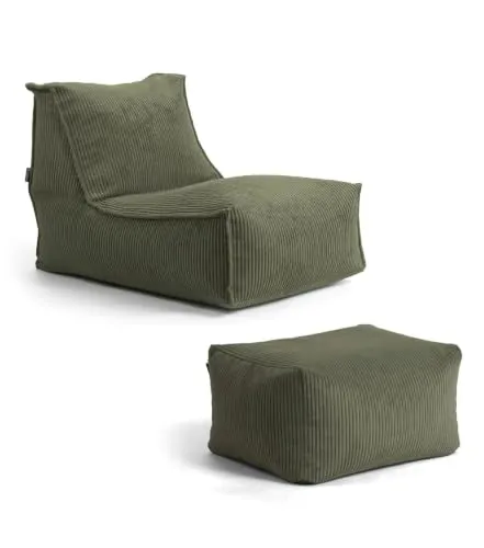 mokebo Sitzsack 'Der Gelassene' mit Hocker – Kuschelige Relaxliege aus Cord in Grün
