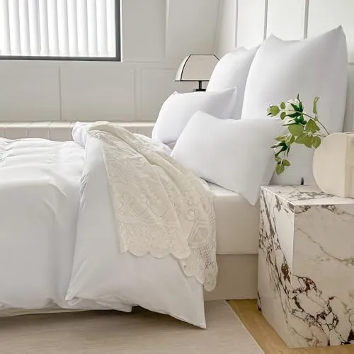 Amolavet Winter Bettwäsche 135x200 2teilig Set Weiß aus Gebürstetem Mikrofaser Winterbettwäsche 135x200 Bettbezug 135 X 200 + Kissenbezüg 80x80 Mit Reißverschluss für Einzelbett