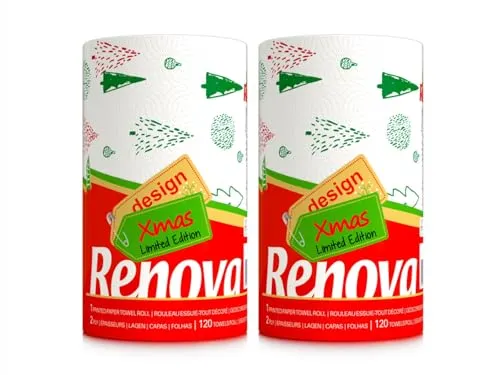 Rollen Renova Maxi Rolle Christmas - Weihnachten - X-mas - Küchenpapier - Küchenrolle - Haushaltstücher - Papiertücher - weihnachtlich bedruckt - 1 Rolle = 3 Standard Rollen - 120 Blätter 2