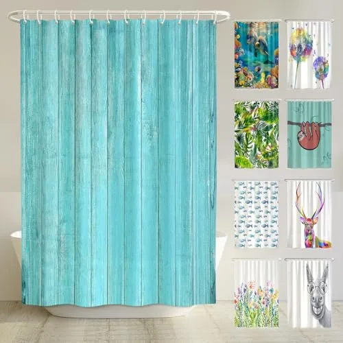 arteneur® - Holz Türkis - Anti-Schimmel Duschvorhang 180x200 - Recycelt mit Öko-Tex Standard 100 - Beschwerter Saum, Blickdicht, Wasserdicht, Waschbar, 12 Ringe & E-Book mit Reinigungs-Tipps