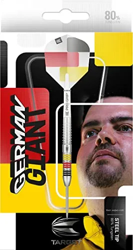 Target Darts Gabriel Clemens 80 - 80% Wolfram Steeldarts-Set (22 g) - Steel-Dartpfeile, entworfen von der Dart-Legende Gabriel Clemens, mit präzisionsgefrästem Barrel-Design für optimale Spielkontrolle und einzigartigem, farbenfrohem Design.