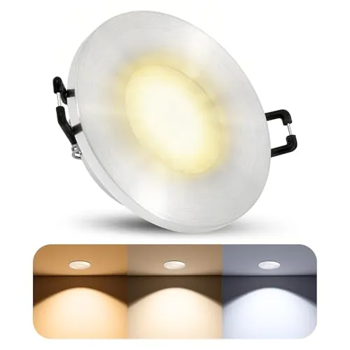 SSC-LUXon BEDA LED Downlight Außen flach IP65 - dimmbar & 3CCT Lichtfarben - Deckenspot Bad rund gebürstet 230V 6W