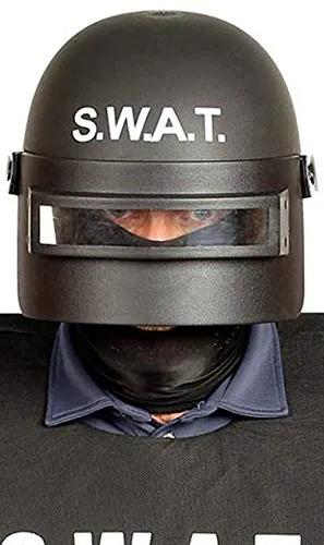 FIESTAS GUIRCA Adults Swat Helmet Hard Plastic Police Fancy Dress Hat Accessory Halloween Cosplay Special Forces Dress Up Black One Size