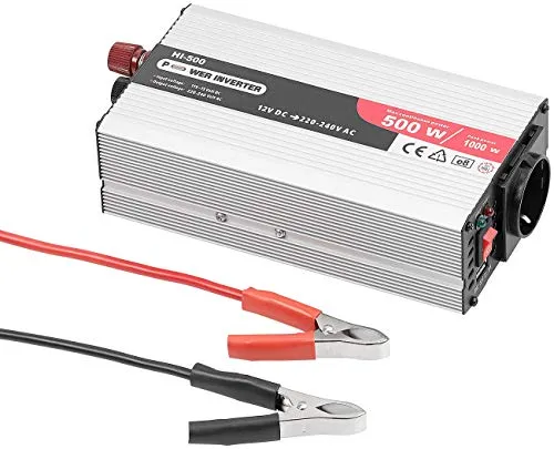 revolt Stromwandler Auto: Kfz-Spannungswandler mit 500 Watt, 230 Volt, USB, Peakpower 1.000 Watt (Spannungsumwandler, Spannungswechsler, Netzadapter 220v auf 12V)