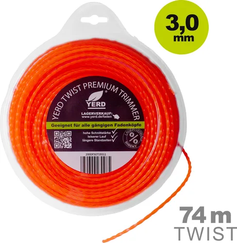Yerd Mähfaden 3,0mm x 74m Trimmerfaden Ferischneider Faden Ersatz Mähfaden