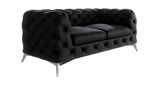 S-Style Möbel Chesterfield-Sofa Kalina, 2-Sitzer mit stilvollen Metallfüßen - Chesterfield Sofa für 2 Personen, aus hochwertigem Samtstoff mit Wellenfederung für maximalen Komfort und zeitloser Eleganz durch die glänzenden Metallfüße.