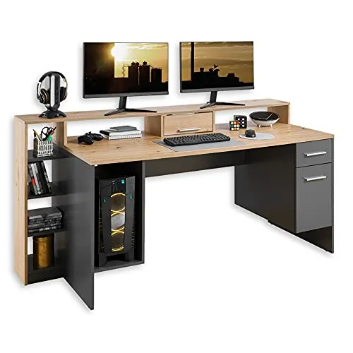 Livetastic Gamingtisch mit Beleuchtung - Moderne Kinderschreibtische mit Stauraum und beleuchteten Fächern für optimale Gaming-Erlebnisse und Ordnung im Arbeitszimmer.