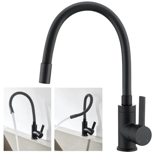 Auralum Wasserhahn Küche mit flexiblem Silikon-Auslauf, Schwarz Matt