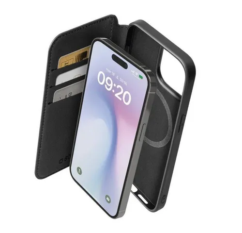 sbs Wallet Mag Handyhülle für Apple iPhone 16 Pro Max schwarz - Notebooktaschen u. -koffer, kompatibel mit MagSafe und 3 Fächern für Karten, schützt effektiv vor Staub und Stößen, aus umweltfreundlichem Material gefertigt.