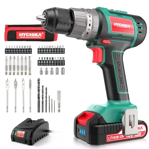 HYCHIKA Akkuschrauber 60Nm Max, 18V Bohrschrauber mit 53pcs Zubehör
