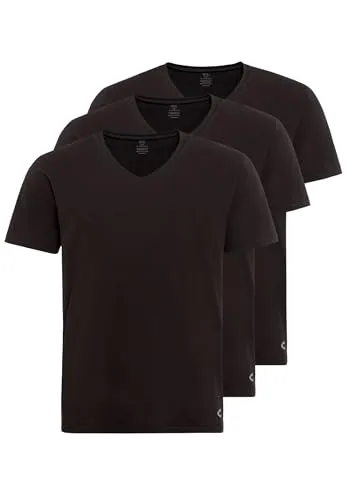 camel active Herren Unterziehshirt | V-Neck Unterhemden im 3-er Pack | weiß und schwarz | hochwertiger Baumwollmix mit Elasthan Schwarz Menswear-S