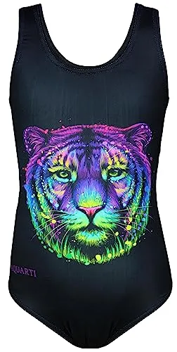 Aquarti Mädchen Badeanzug mit Ringerrücken - Kinder-Bademode, farbenfrohes Tiger-Print-Design für einen stylischen Auftritt am Strand oder im Schwimmbad