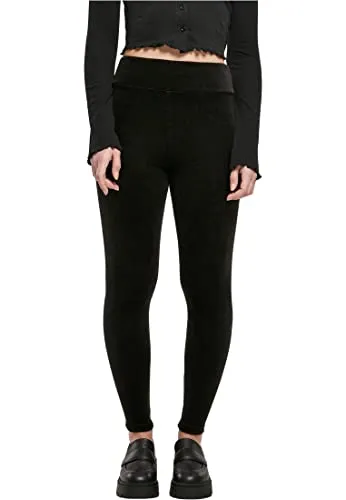 Urban Classics Damen High Waist Rib Velvet Leggings - Leggings für Damen in Schwarz, ideal für Yoga und Freizeit, bieten einen klassischen Look und ein angenehmes Tragegefühl.