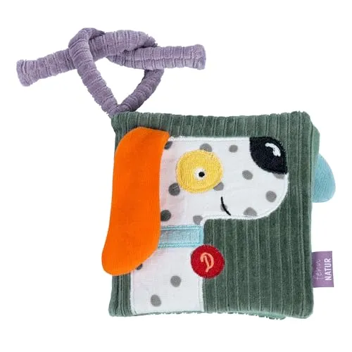 Fehn Stoffbuch Hund – Fühlbuch mit Tier-Motiven aus Baumwolle – 8 Seiten mit spannenden Farben und Funktionen zum Fühlen, Greifen und Staunen – Knister-Buch für zuhause und unterwegs ab 0+ Monaten