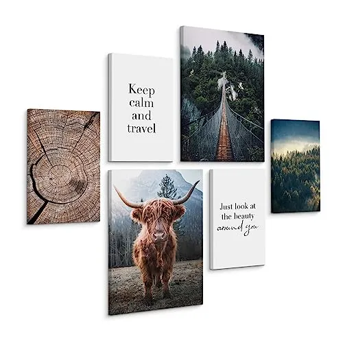 Muralo - Wandbilder Set - Leinwand Bilder Set Aufhängefertig - Bilder für Wohnzimmer Schlafzimmer - Moderne Wanddeko - Natur - 4 Bilder 20 x 30 cm mit 2 Bilder 30 x 40 cm