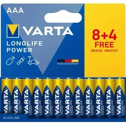Varta Batterie LONGLIFE Power AAA NEU 12St. (8+4) - Zuverlässige Varta LONGLIFE Power AAA-Batterien in praktischer 12er-Packung. Ideal für alle Geräte, die eine langanhaltende Energiequelle benötigen.