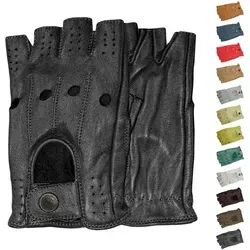 German Wear Halbfinger Autofahrer-Handschuhe aus Leder, Schwarz - Handschuhe aus hochwertigem Lamm-Nappaleder, ideal für stilbewusste Autofahrer. Klassischer Retro-Look mit offenem Handrücken und Druckknopfverschluss für optimalen Tragekomfort.