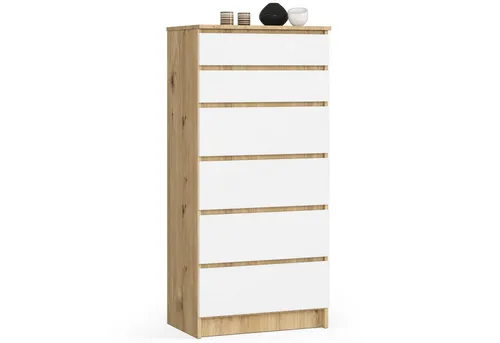 Home Collective Kommode 60 cm breit - Hochwertiges Highboard für Flur und Schlafzimmer - Schubladenkommode mit 6 Schubladen in Artisan Eiche-weiß, ideal für stilvolle Ordnung in jedem Raum. Langlebig und mit Hochglanz-Acrylfronten für einen modernen Look.