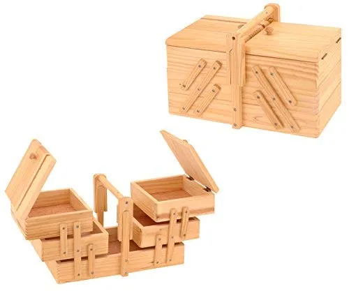 Spetebo Holz Nähkästchen ausklappbar - Nähkorb aus massivem Holz mit 5 Fächern, ideal für die praktische und stilvolle Aufbewahrung Ihrer Nähutensilien. Perfekt für kreative Projekte!