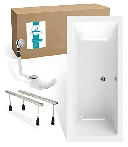 Calmwaters® Rechteck Badewannen-Set 180x80 cm - Badewanne komplett mit Wannenfüßen & Ablaufgarnitur, ideal für entspannte Badezeiten zu zweit in modernem Design und pflegeleichtem Acryl.