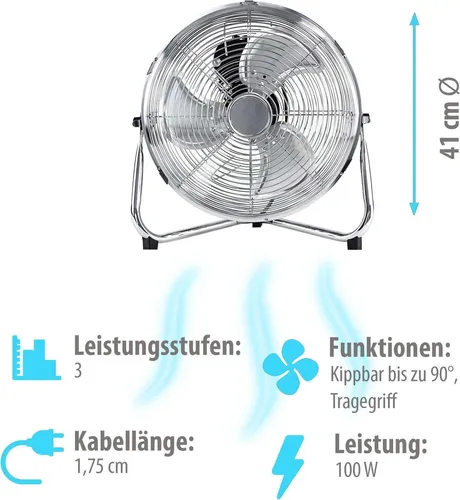 Grafner 41 cm Hochgeschwindigkeits-Bodenventilator in silber von Grafner