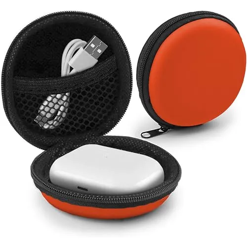 MyGadget Kopfhörer Aufbewahrung [ 8 x 8 cm ] - Mini Tasche Schutztasche Transport Box - Zubehör für z.B. In Ear Case Ohrhörer | Apple Airpods | USB Sticks - Orange